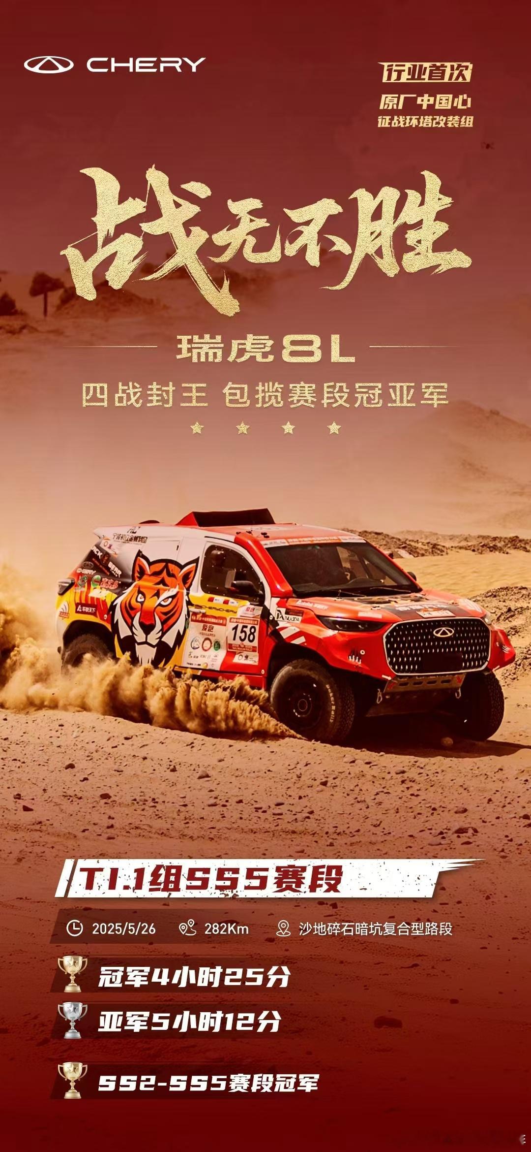四度封王 包揽赛段冠亚军瑞虎8L 再创传奇行业首次原厂中国心征战环塔改装组202