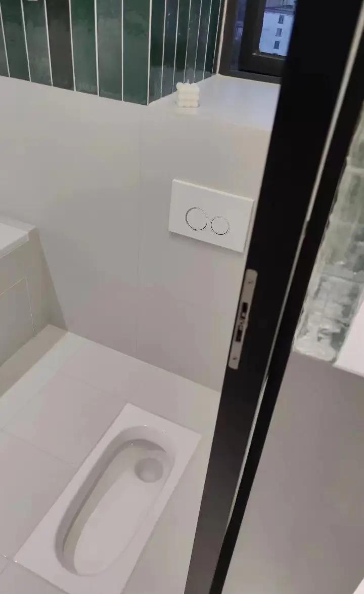 蹲便器隐藏水箱。极简模式。