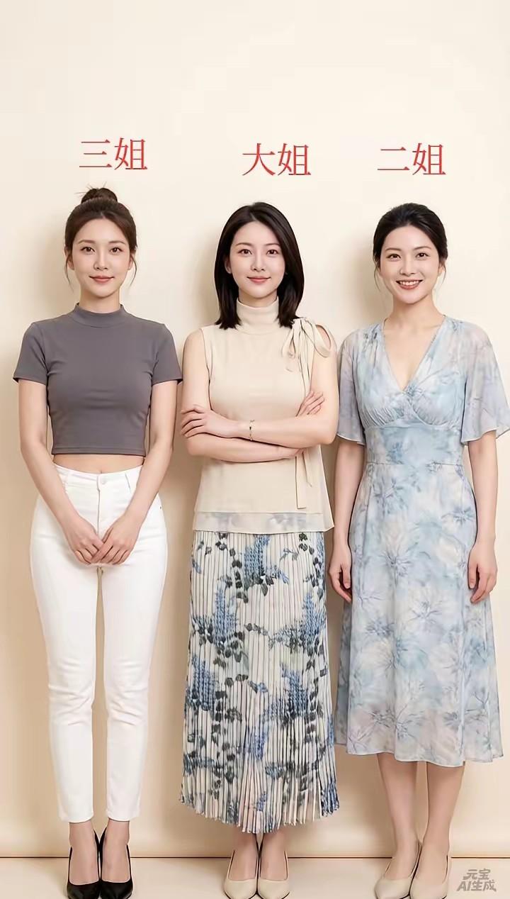 三位姐姐，你最喜欢谁？我喜欢三姐，她阳光时尚。身材还好看。三姐关系 三美女合照 