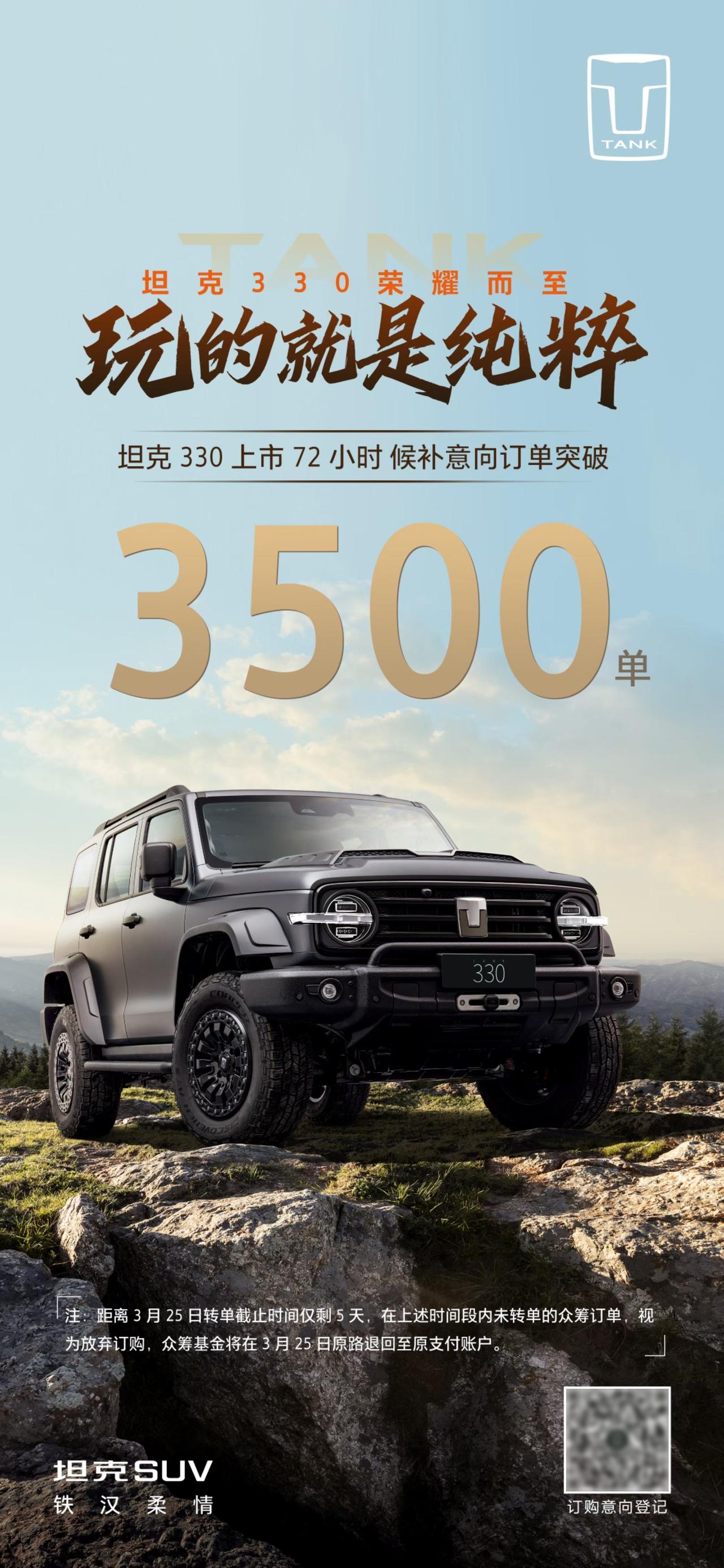 闻所未闻，买车还要候补！！！33万的坦克330限量发售1000台，不过上市72小