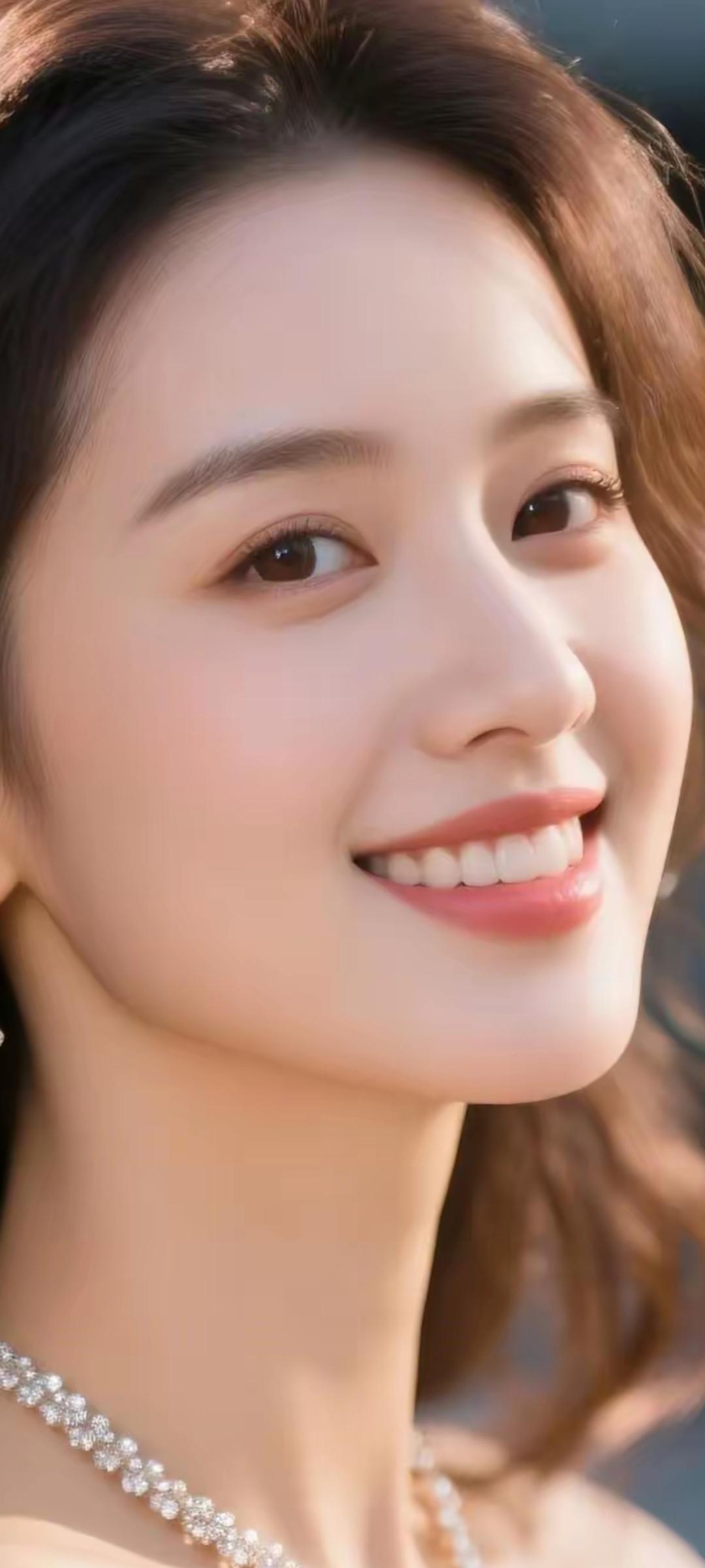 阳光下的微笑，闪耀的珍珠项链，美丽动人！🌞✨💎