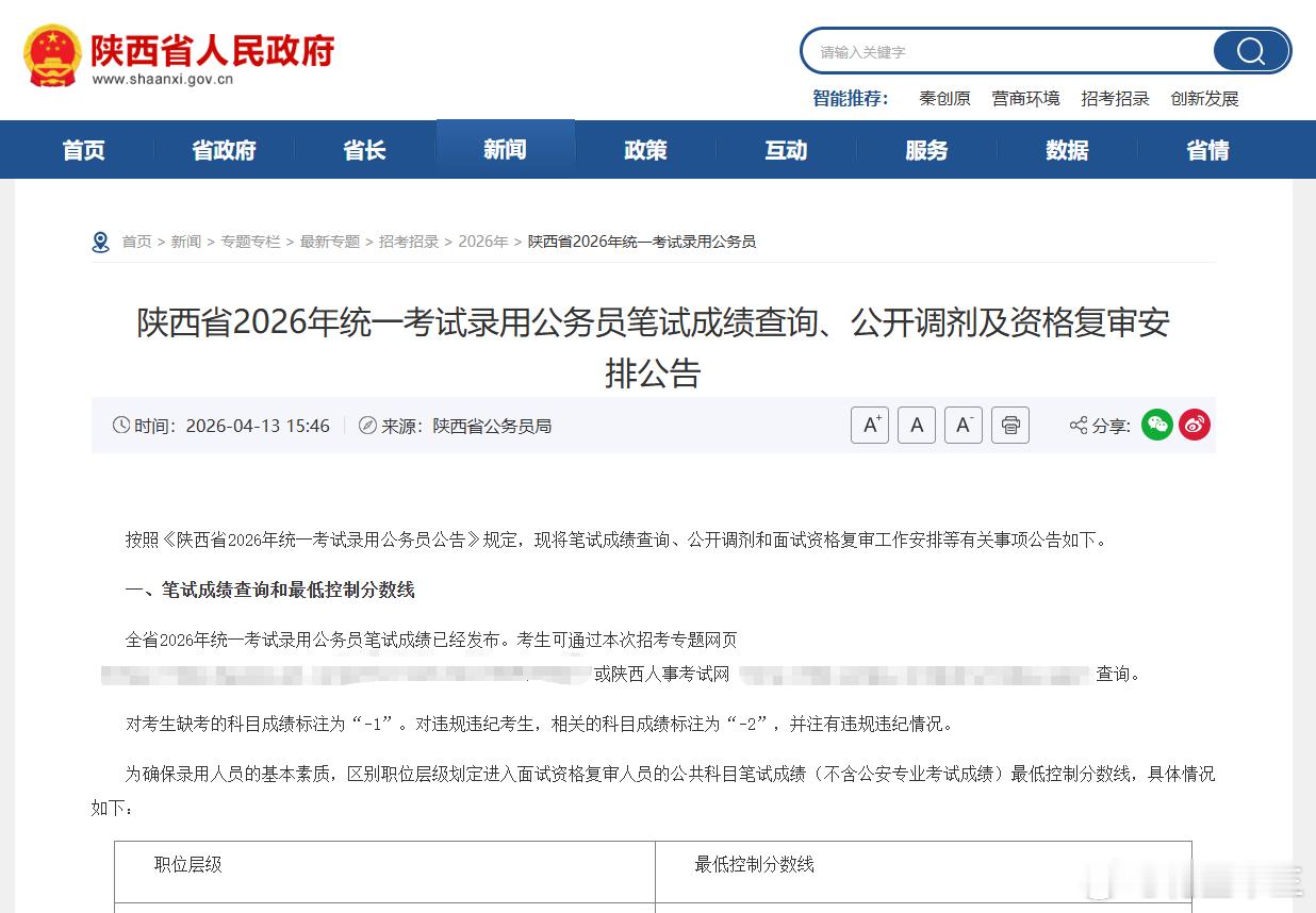 26陕西省考笔试成绩可查！仅剩3地成绩未出：新疆、内蒙古、重庆陕西省考省考决战公