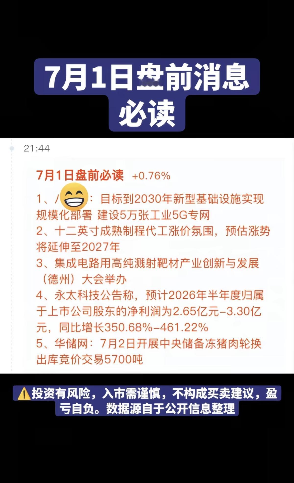7.01周三  财经热点+信息必读！

1.光纤光缆AI
2.晶圆代工
3.半导