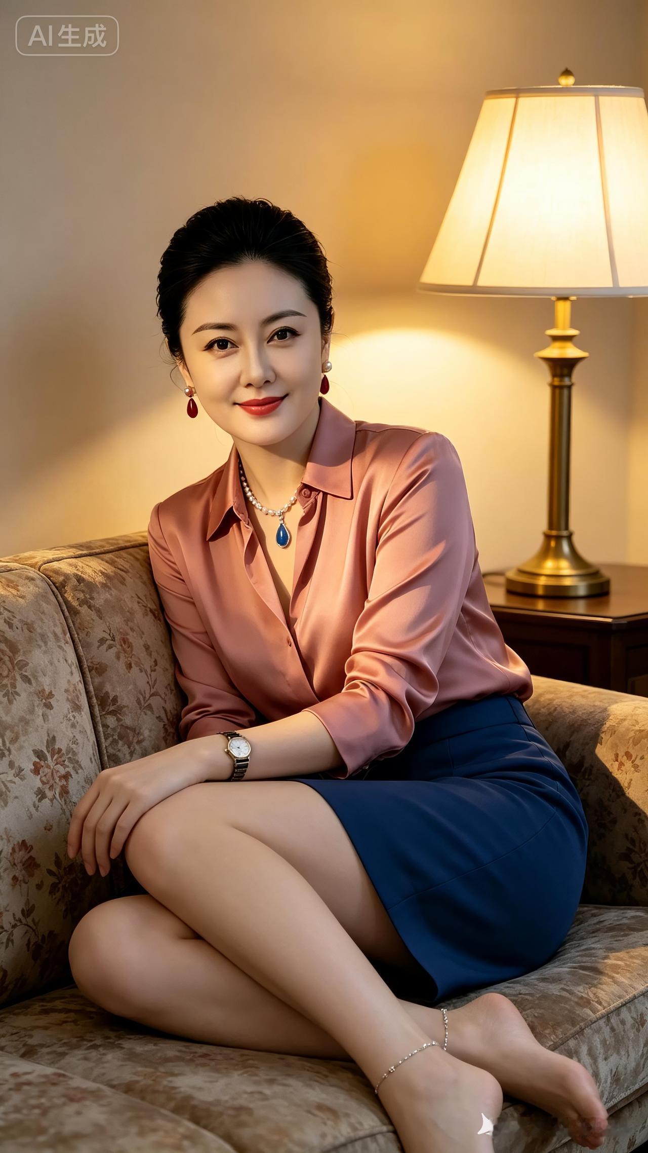 优雅职场风，粉色衬衫搭配深蓝裙，尽显女性魅力！💄👠