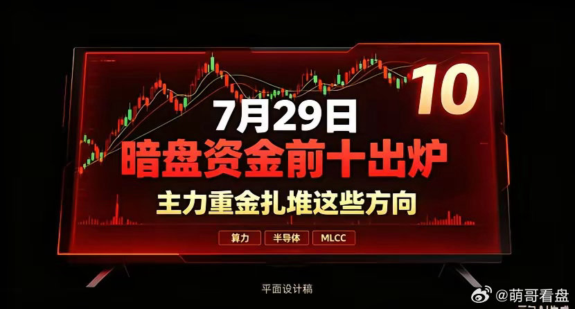7月29日暗盘资金前十出炉，主力重金扎堆这些方向1、C长鑫｜阿里小米概念，净流入