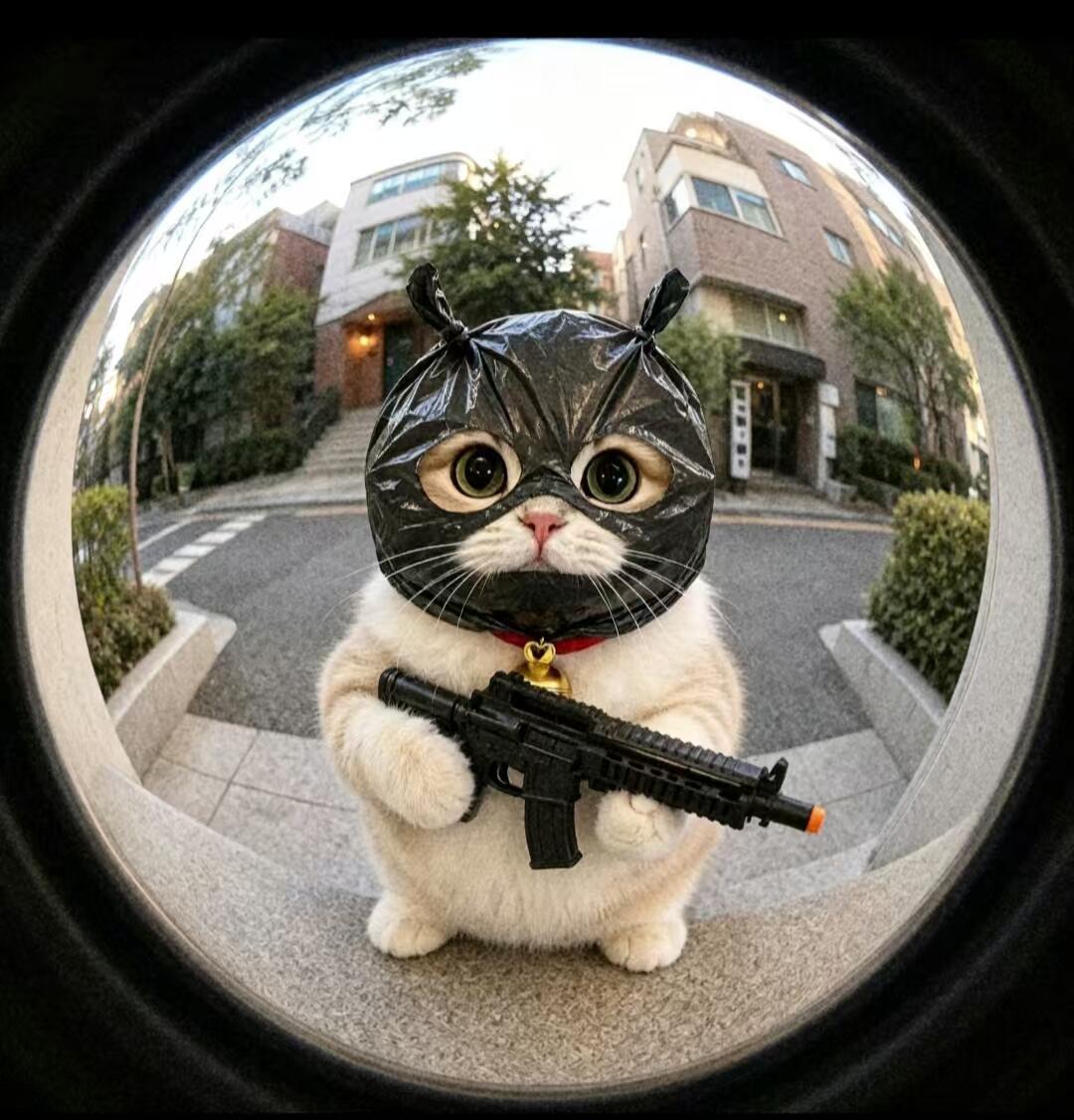 猫咪打劫画面太可爱你好！请交出所有小鱼干！📢📢📢 ​​​