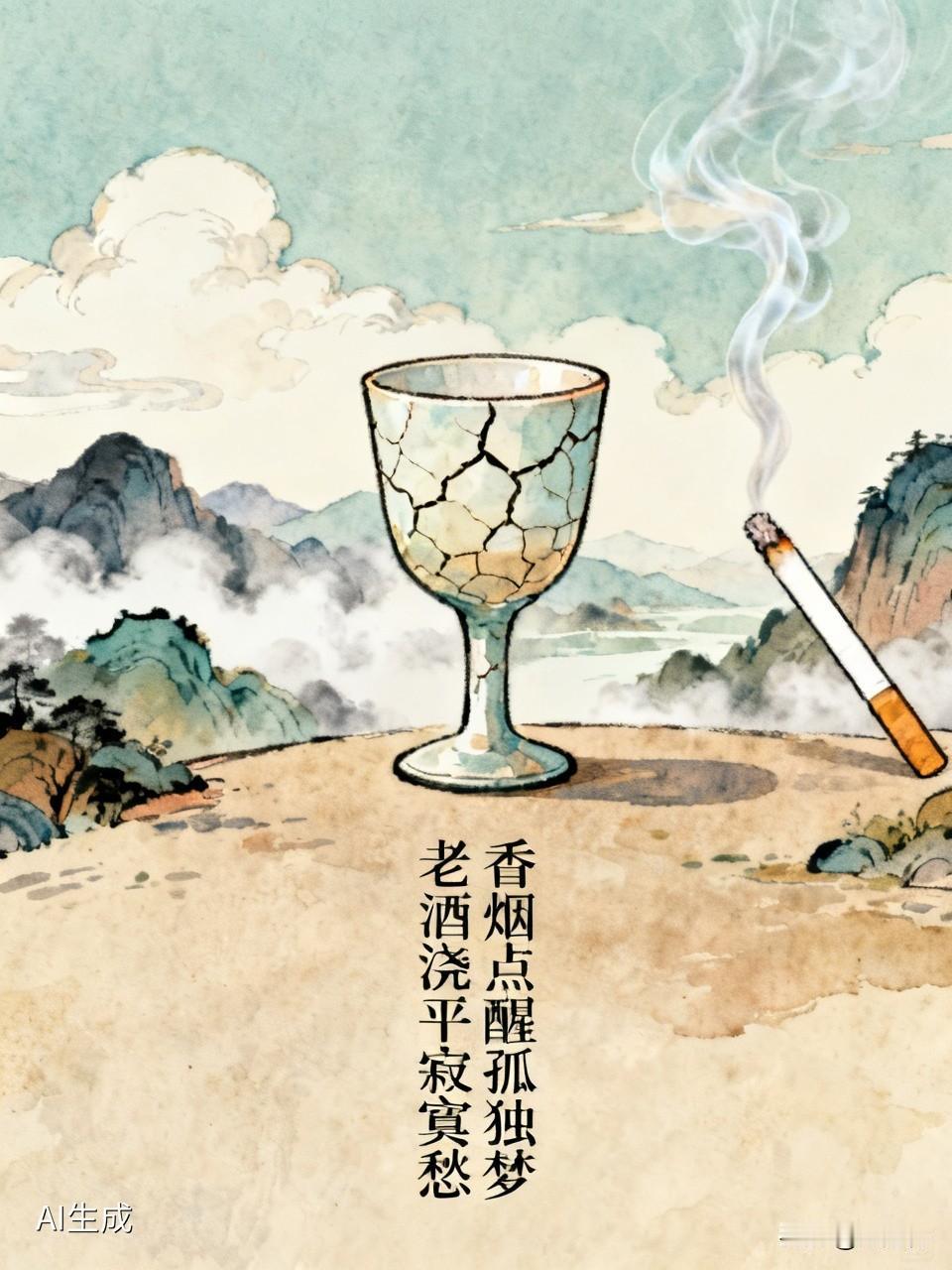 “香烟点醒孤独梦”，这上联满是寂寥的感觉。从参考信息能知道，香烟对好多中老年男人