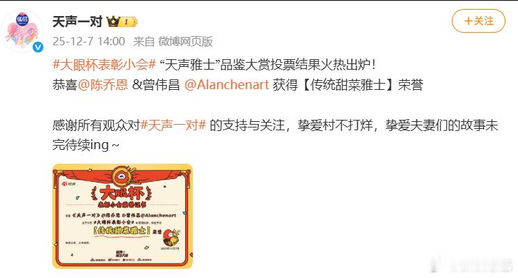 陈乔恩艾伦 传统甜菜雅士大眼杯表彰小会 “天声雅士”品鉴大赏投票结果公布：恭喜&