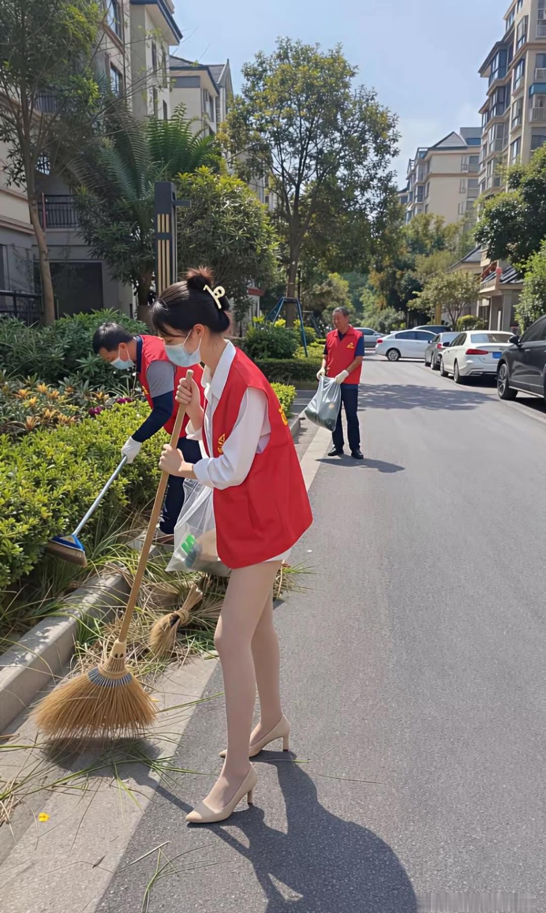 盛夏时节垃圾多易滋生蚊虫，看看别人家小区有志愿者顶着大太阳清扫，风格高尚啊
