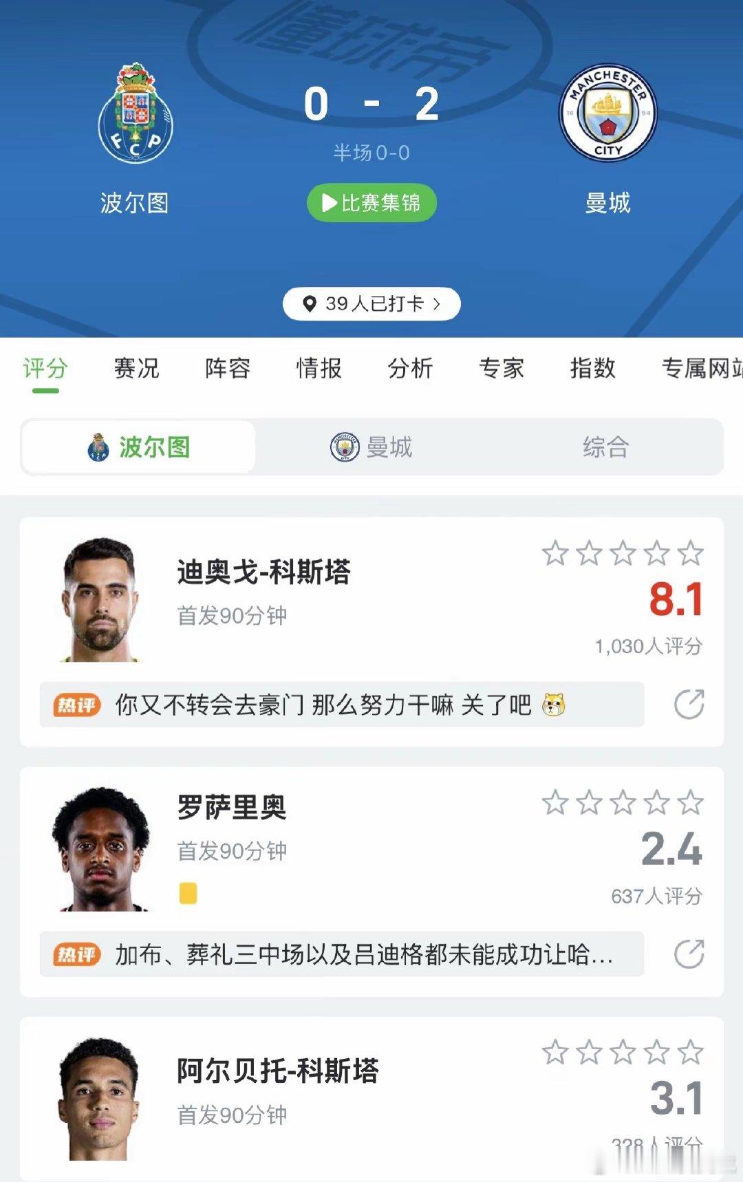 曼城2:0战胜波尔图 波尔图0比2曼城 ​​​