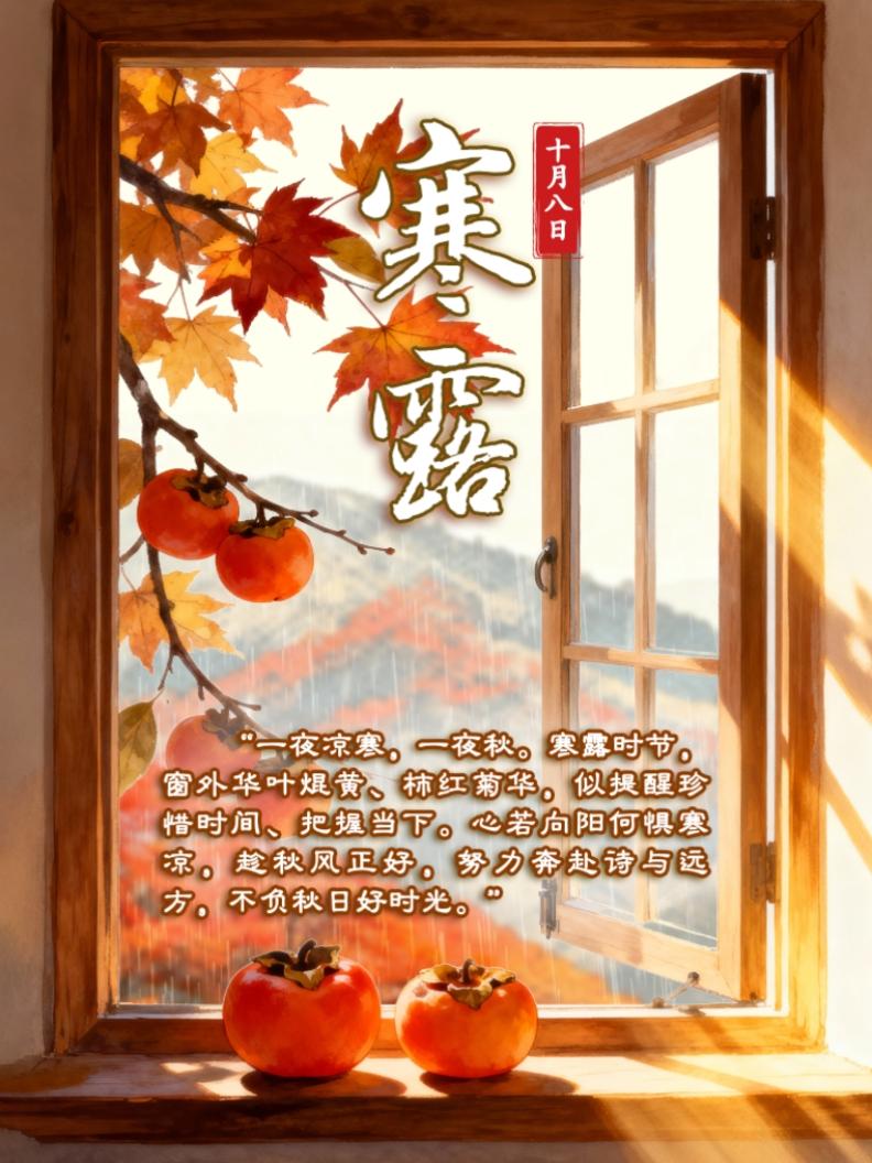 是谁，把秋天最甜的果实和最烈的色彩，都悄悄藏进了这扇窗？

推开它，寒露的秋意便