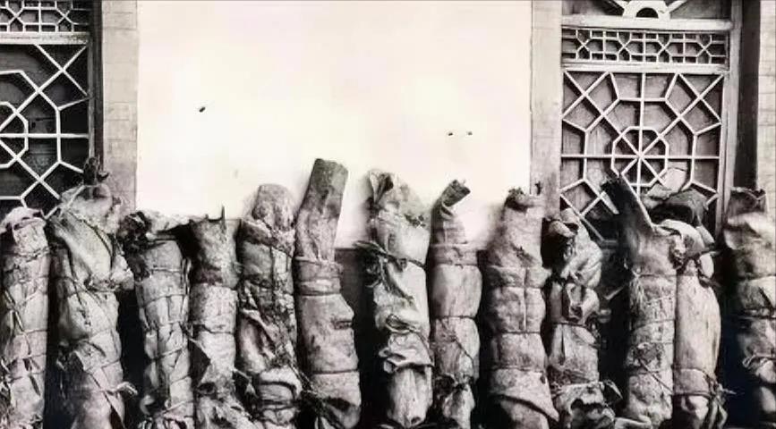 [太阳]1937年，被马家军残害后，红军师团级干部的遗体，排成一排，被捆了起来，