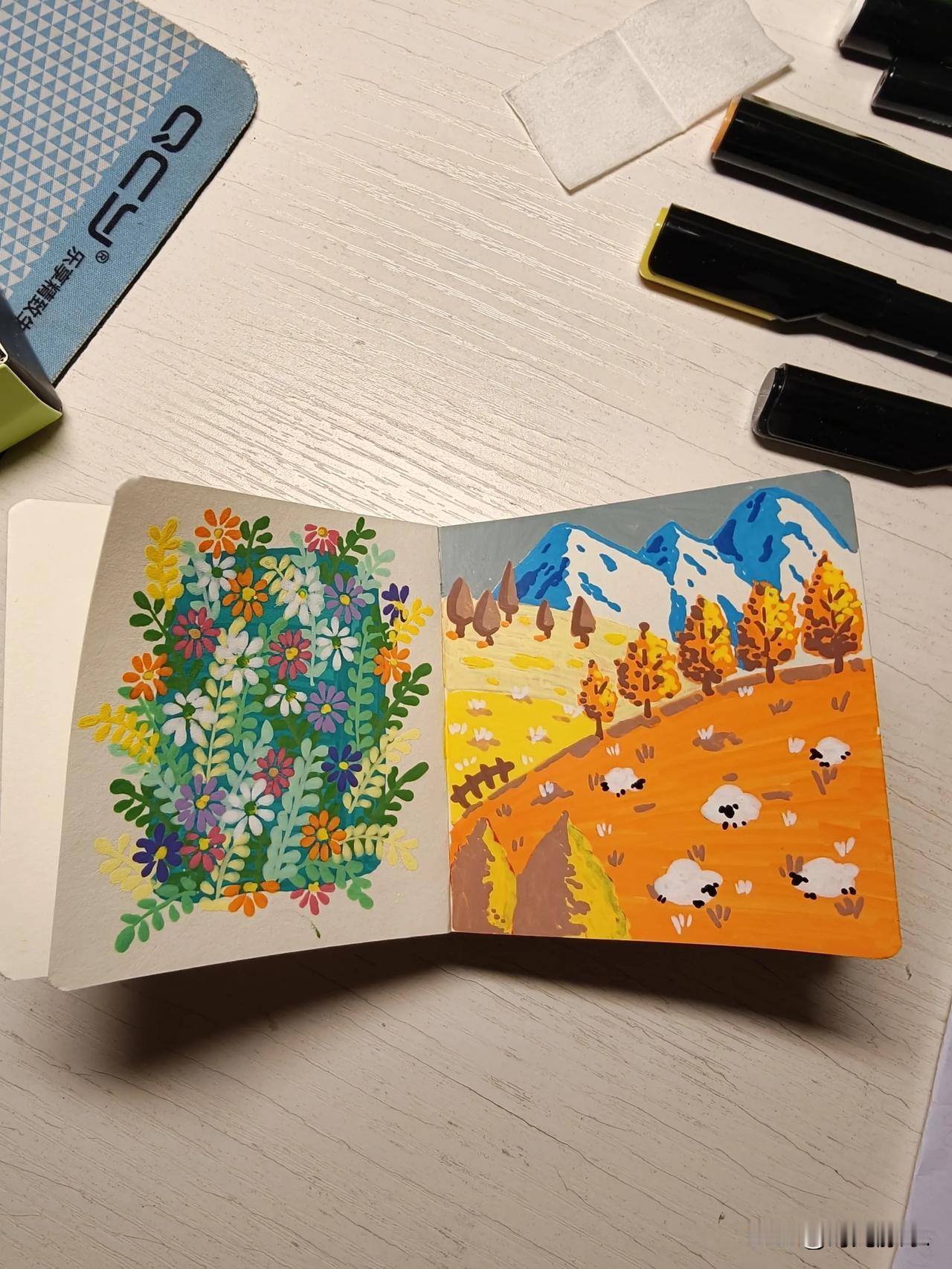 偶然在网上刷到了别人晒的“翻翻乐”，一下子就喜欢上这种画画模式。不知它兴起于何时