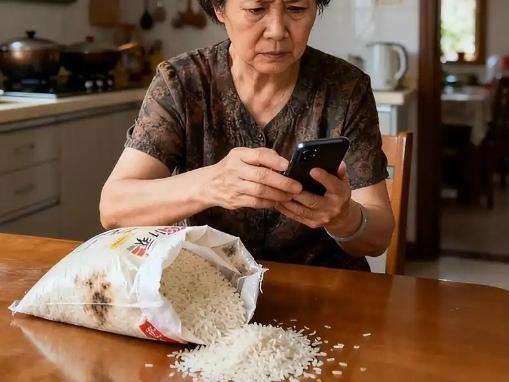 2024年，沈阳一70岁大妈散步时，在垃圾桶旁捡了半袋发霉大米，本想带回家喂松鼠