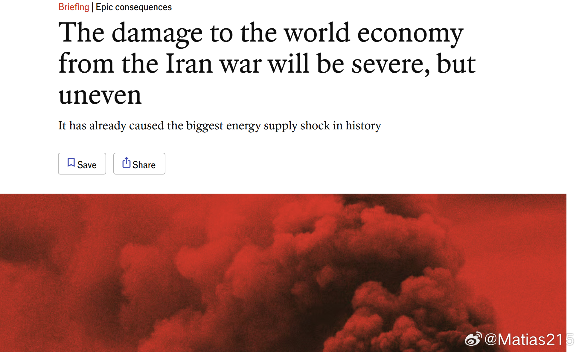 《经济学人》封面：一场正在改写全球经济格局的中东战争《伊朗战争对世界经济的损害将