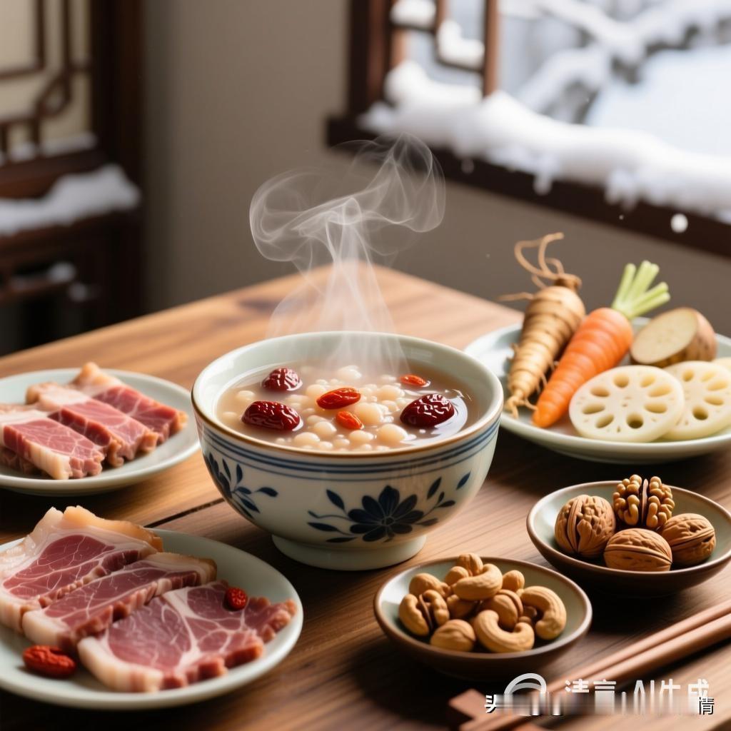 冬日生活打卡季冬天吃什么养生＃冬季养生宜食温补。首选根茎类蔬菜，如萝卜、山药，健