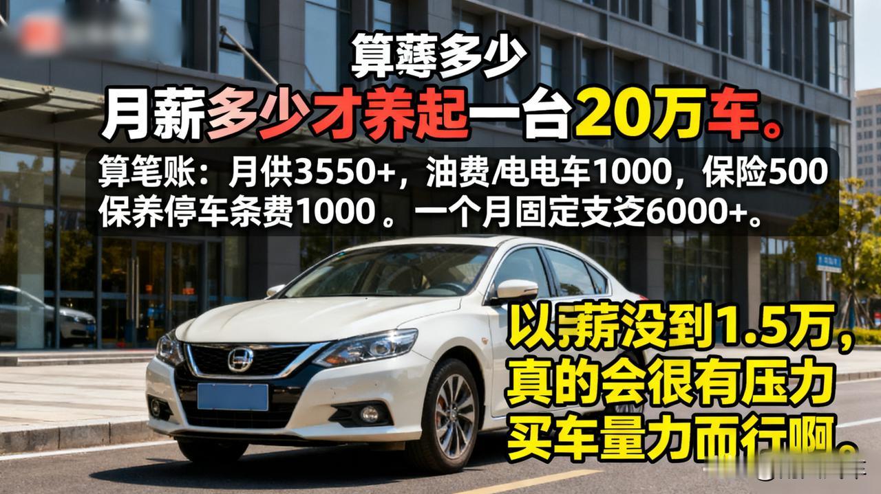 月薪多少，才养得起一台20万的车？

算笔账：月供3500+，油费/电费1000