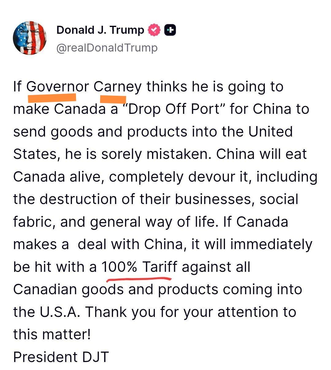 特朗普把加拿大总理成为“卡尼州长”
特朗普对加拿大的关税打压，要把加拿大变成美国