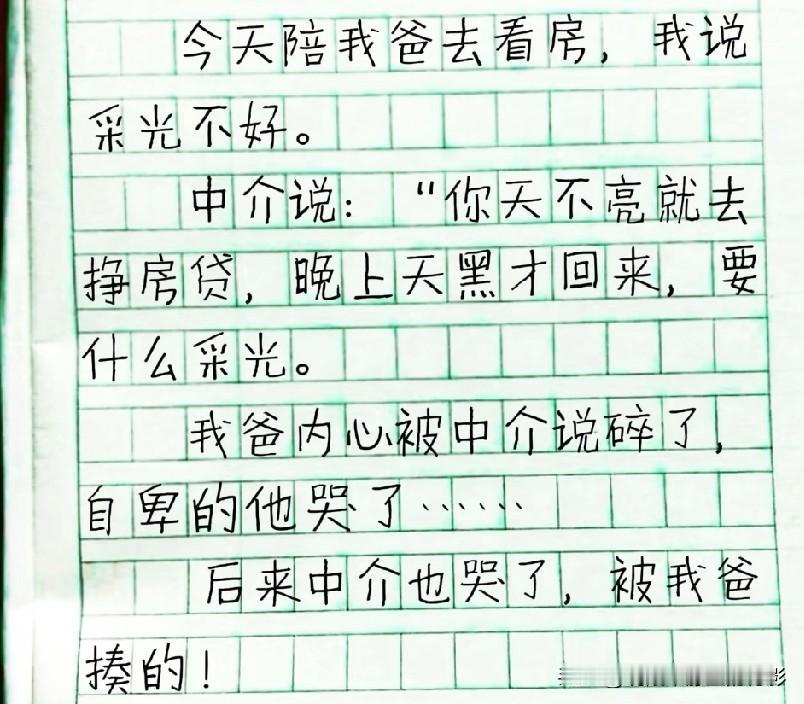 孩子写看房的小故事，前面很伤感，结局万万没想到，你看懂了吗？