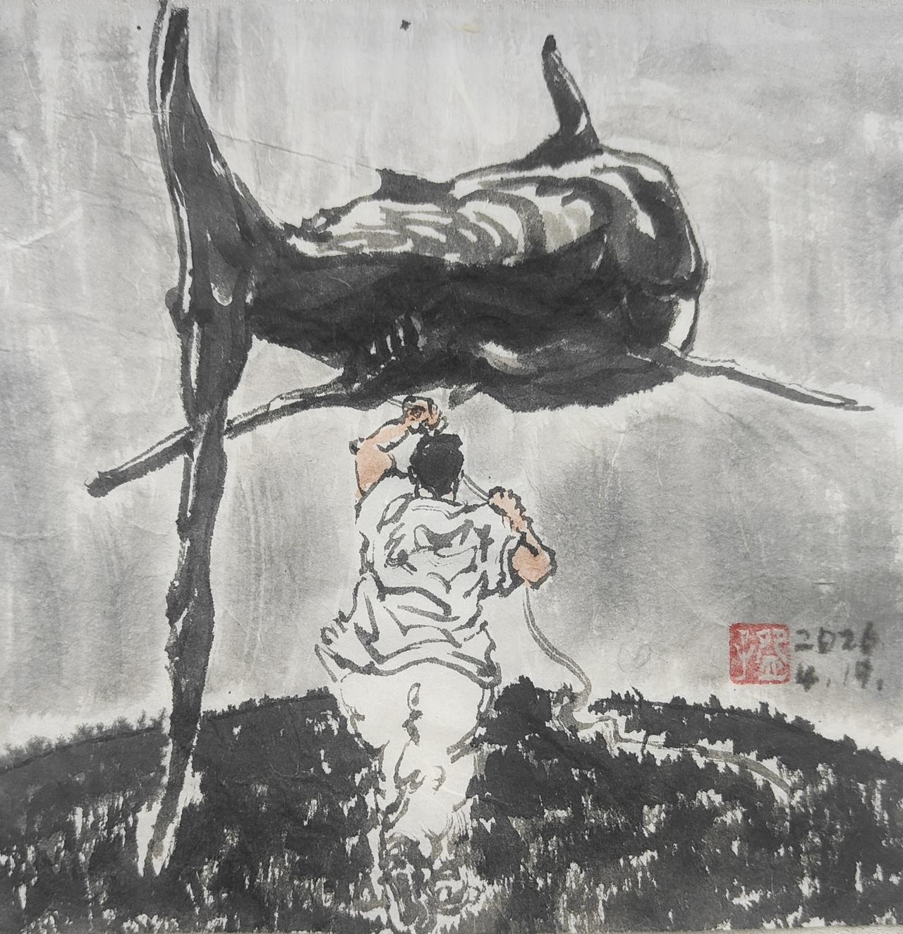 碗子的1/4平尺水墨《怒而飞》
