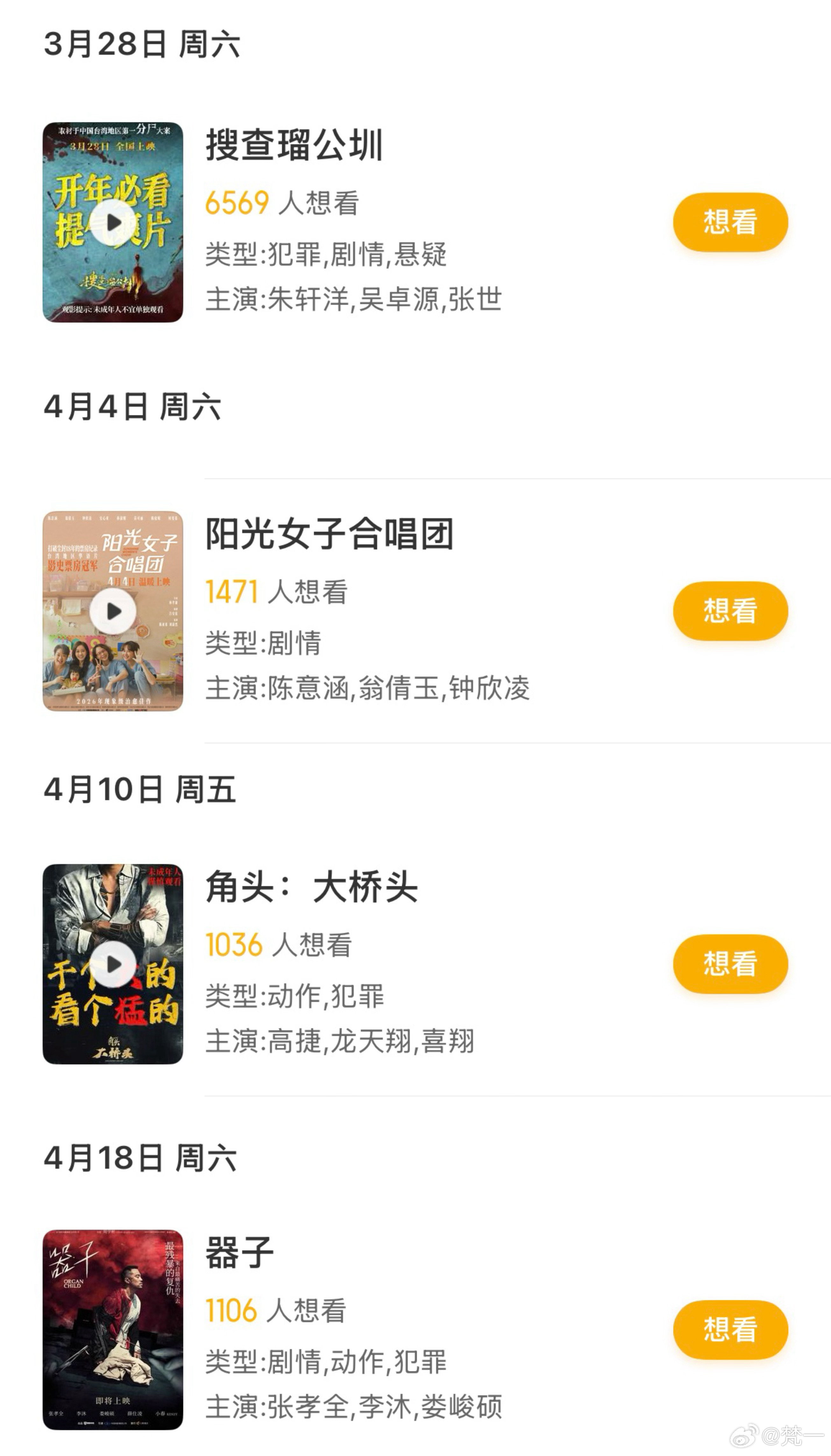 悄无声息地有四部台片定档了：朱轩洋的《搜查瑠公圳》（犯罪），去年金马热门《角头·