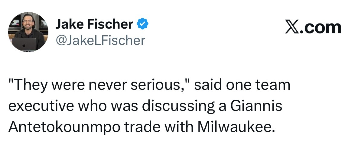 猜猜他是谁 一位曾与密尔沃基雄鹿队讨论字母哥的球队高管表示：“他们从来没有认真考