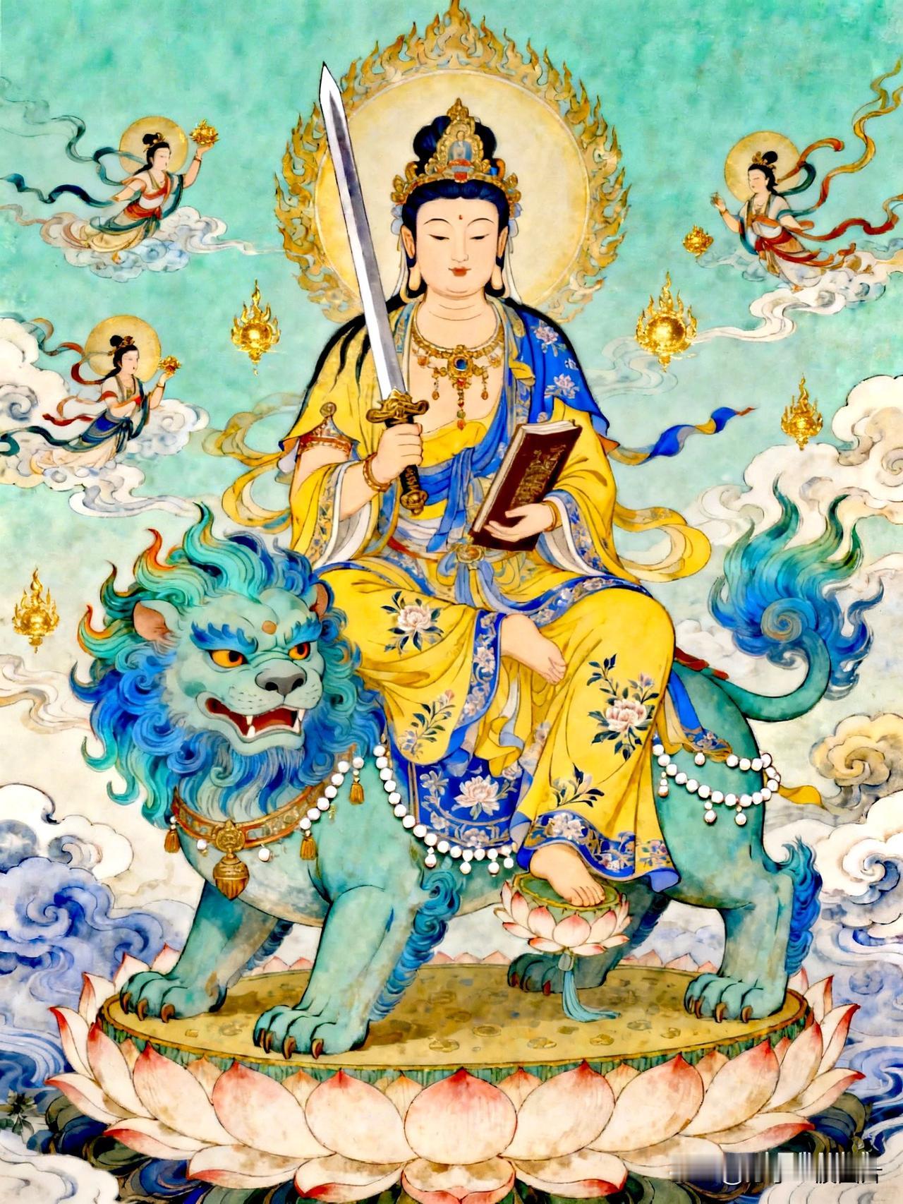 青狮驮慧来，文殊护学行；愿少年胸有丘壑，落笔从容，逢考必过，前程似锦。