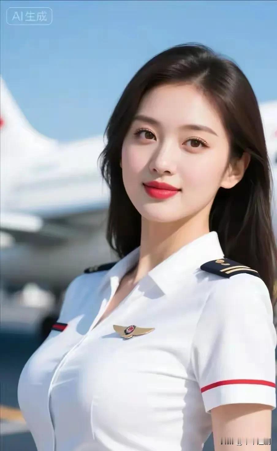 晴空为背景，制服藏起温柔却添了飒爽，奔赴一场与蓝天的约定✈️
淡雅蓝裙照 气质白