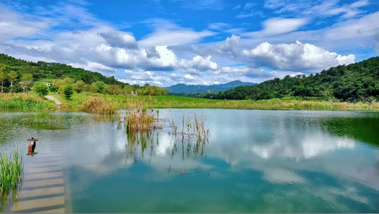 蓝天白云下，青山绿水相拥，微风轻拂过草地与湖面，这治愈系风景太适合放松心情啦！