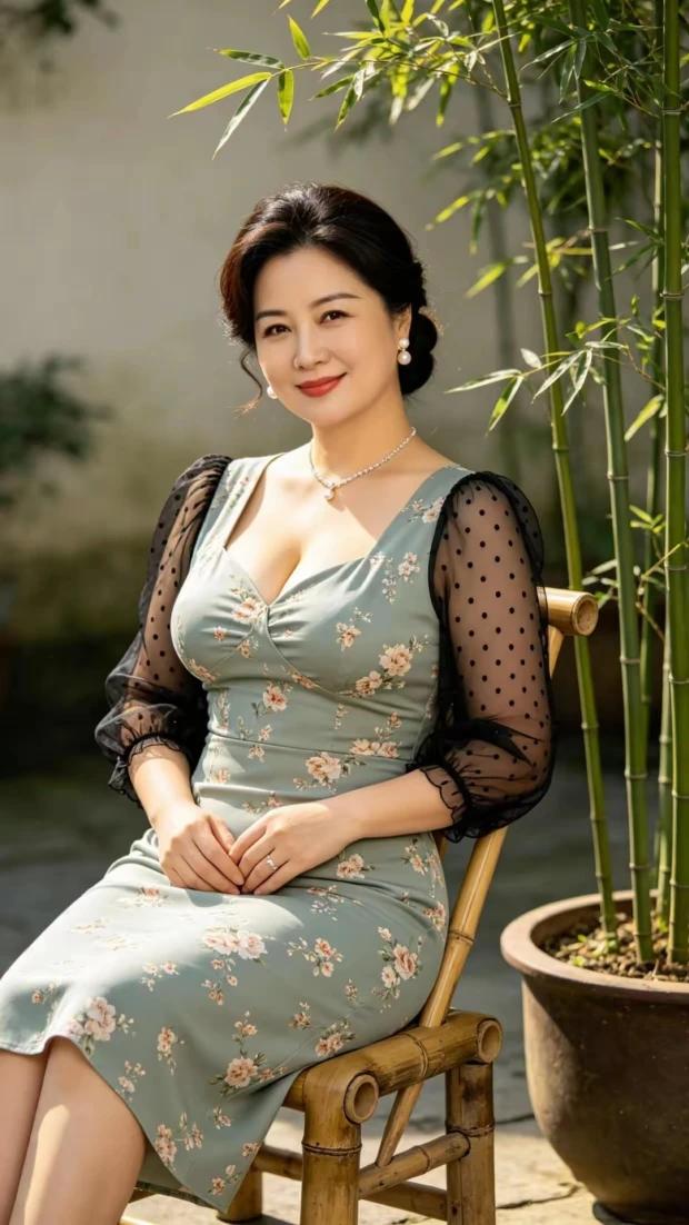 清翠竹林，优雅旗袍。
端庄典雅。雍容华贵。
玉珠圆润，大家闺秀。
百种风情，万般
