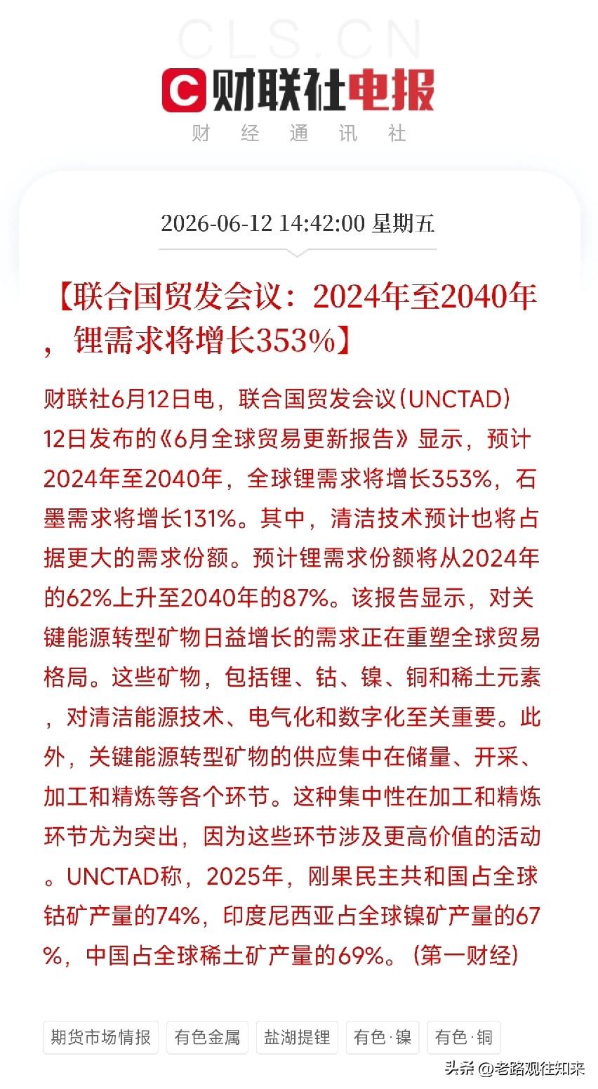 联合国最新预测：锂需求将增长353%！全球能源转型把白色石油推上战略C位

联合
