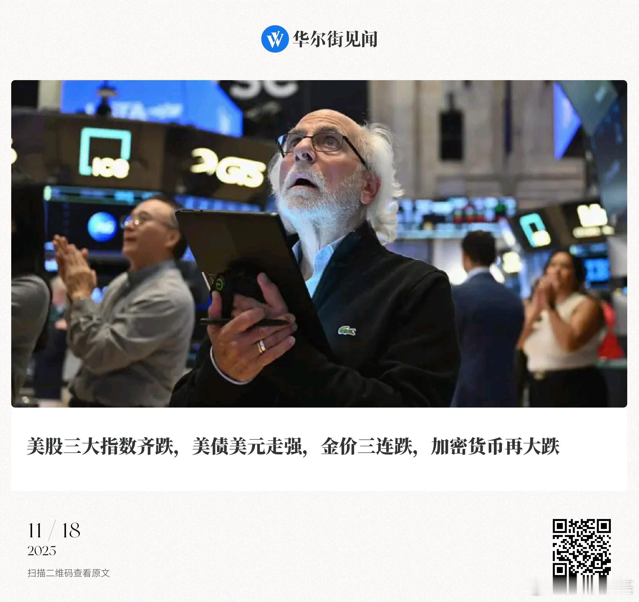 📌美股三大指数齐跌，美债美元走强，金价三连跌，加密货币再大跌鲍奕龙、赵颖、张雅