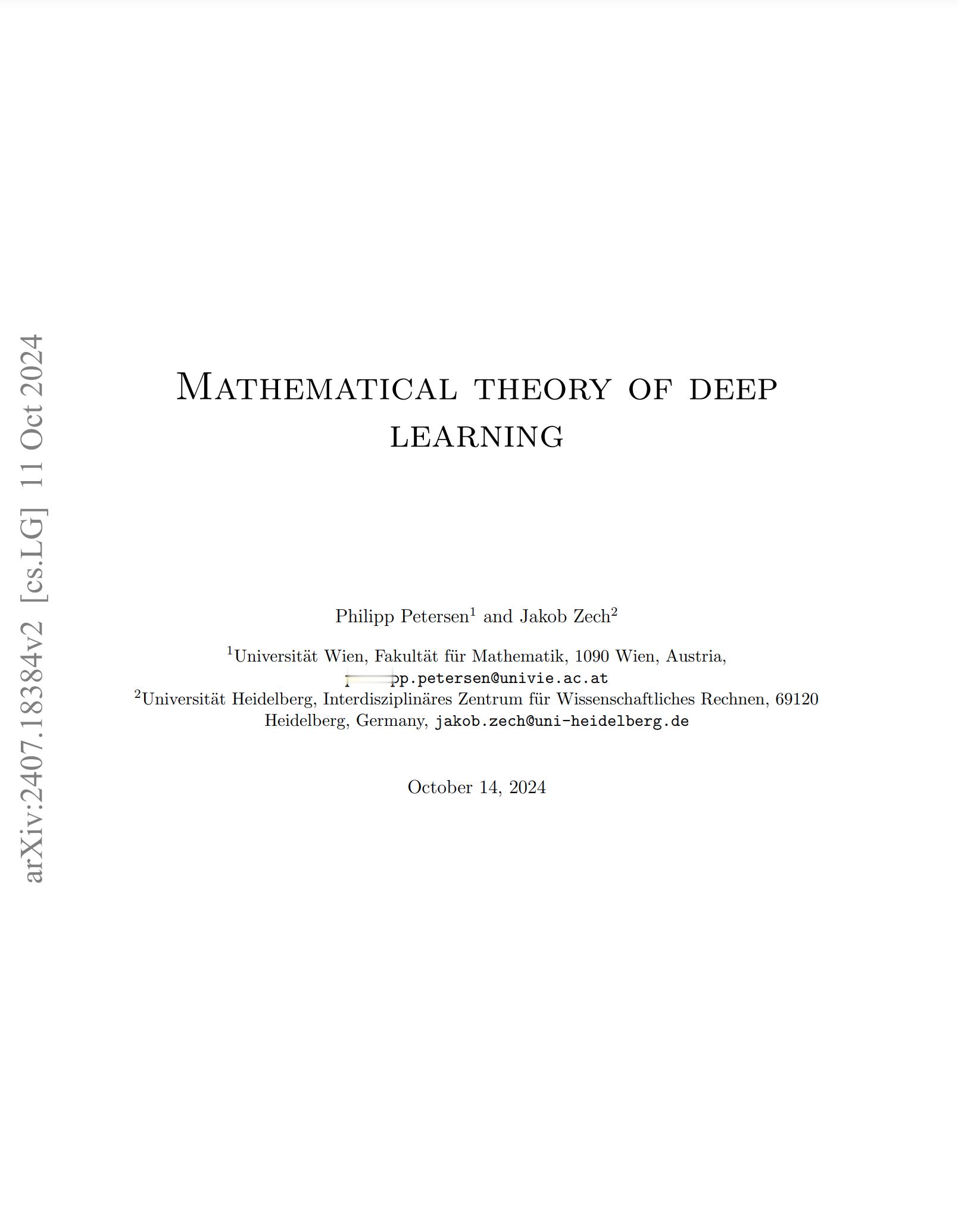 深度学习的数学原理arxiv.org/pdf/2407.18384“本书旨在介绍