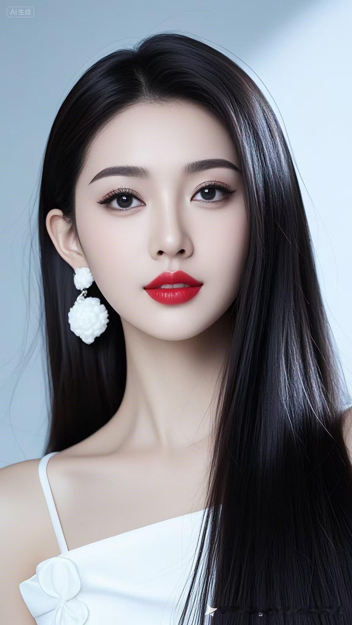 白色丝绸长裙，抹胸设计凸显完美肩颈线条。再加上红唇妆容和臻品珠宝，整个人优雅又美