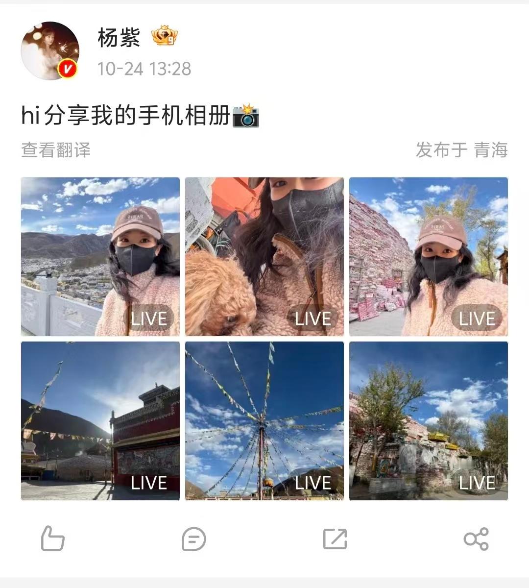 【杨紫从高原发来白菊的明信片】“hi 分享我的手机相册📸​​​”好久不见的日常