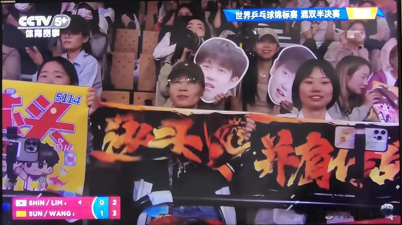 “莎头并肩战斗”！看台上这个标语是我看到的最富于正能量的标语。既说明莎莎和大头一