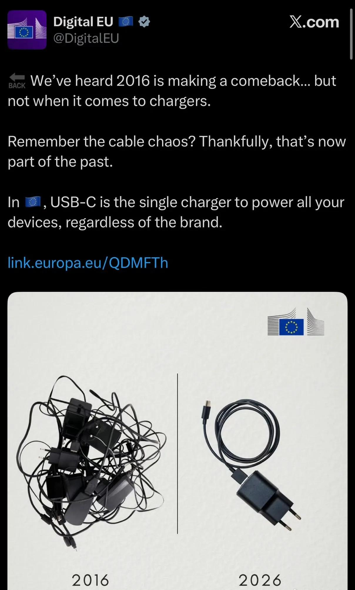 “数字欧盟”官方账户在欢呼：欧盟即将统一数据线接口！为这破事，欧洲已经吵嚷撕扯了