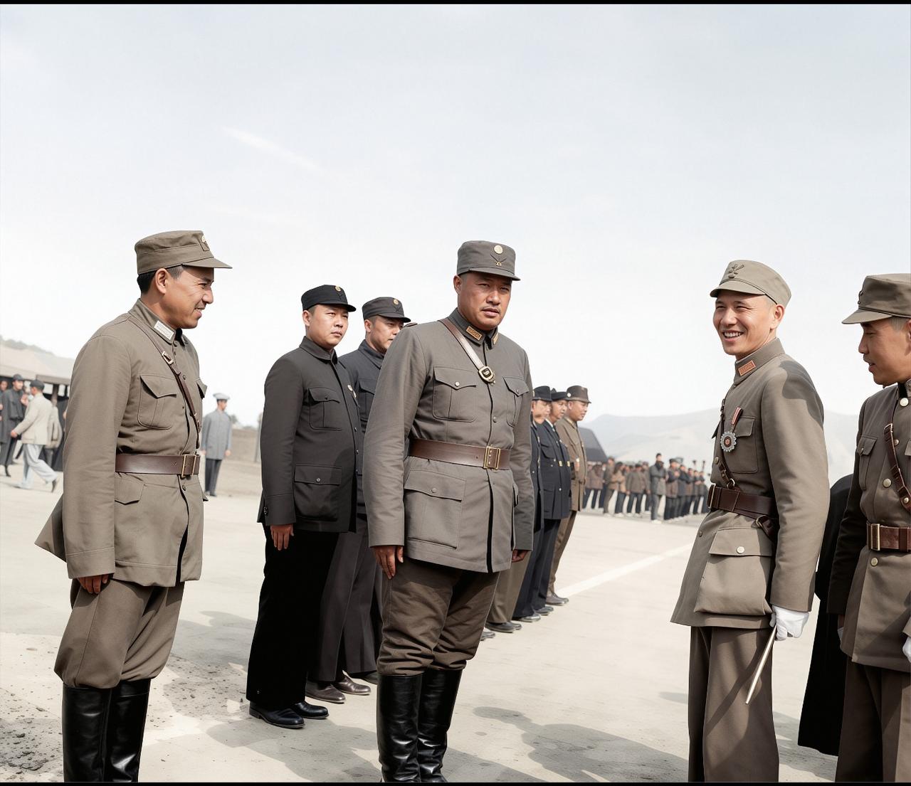 1942年，蒋介石乘专机抵达西宁，与青海地方实力派马步芳会面留下了一张罕见留影。