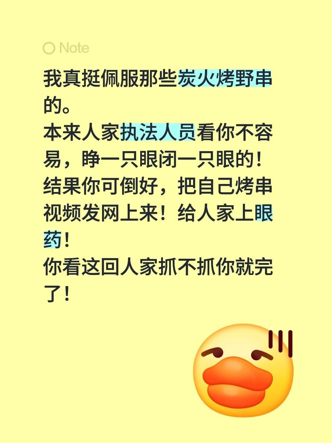 溜达串明火烤串。我真挺佩服那些炭火烤野串的。本来人家执法人员看你不容易，睁一只眼