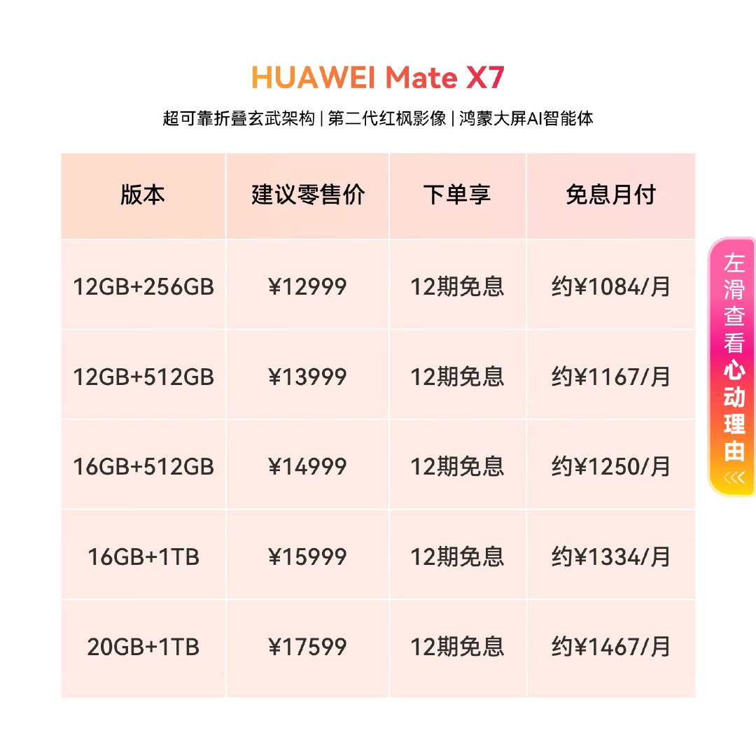 华为Mate X7全版本都迎来1000元的优惠。这还有无门槛红包领：网页链接HU