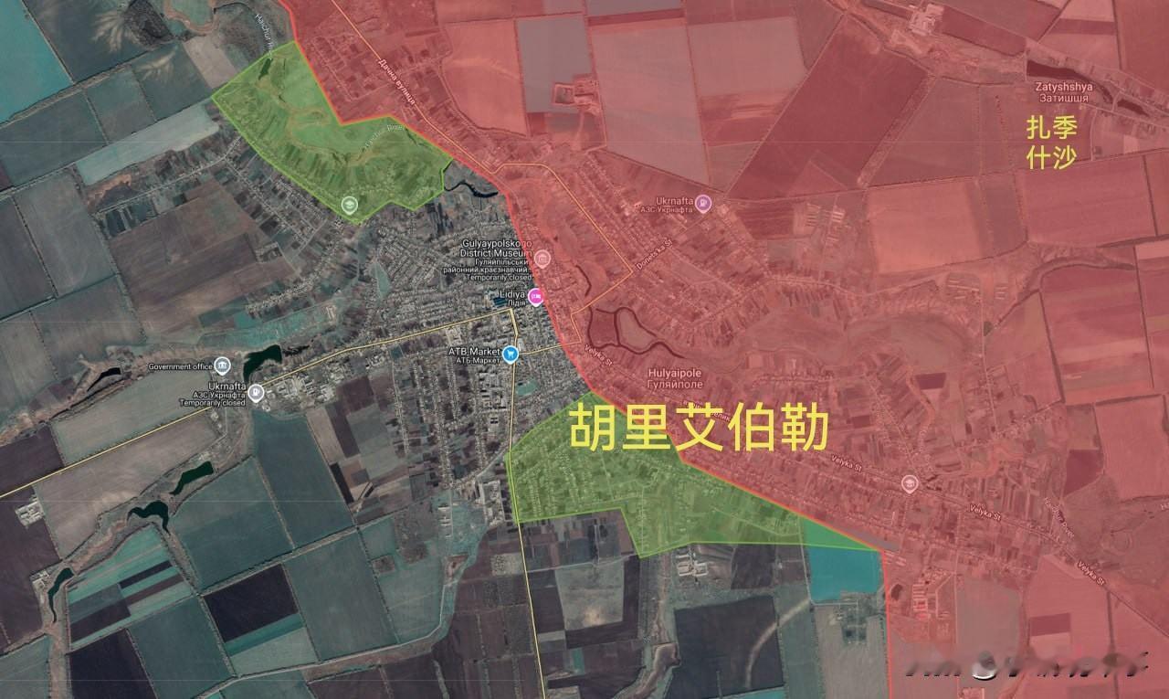 一些TG信源更新了俄军在扎波罗热州胡里艾伯勒市的进展图情况。