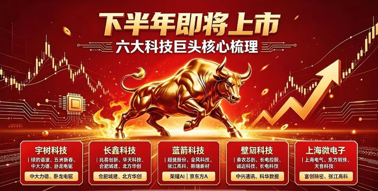 下半年即将上市六大科技巨头核心梳理1. 第一位 宇树科技关联标的：绿的谐波、五洲
