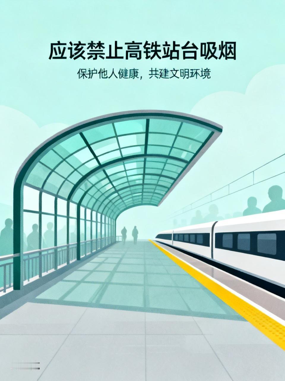 我认为应该
你认为应该禁止高铁站台吸烟吗 
我认为应该
高铁站台人来人往，二手烟