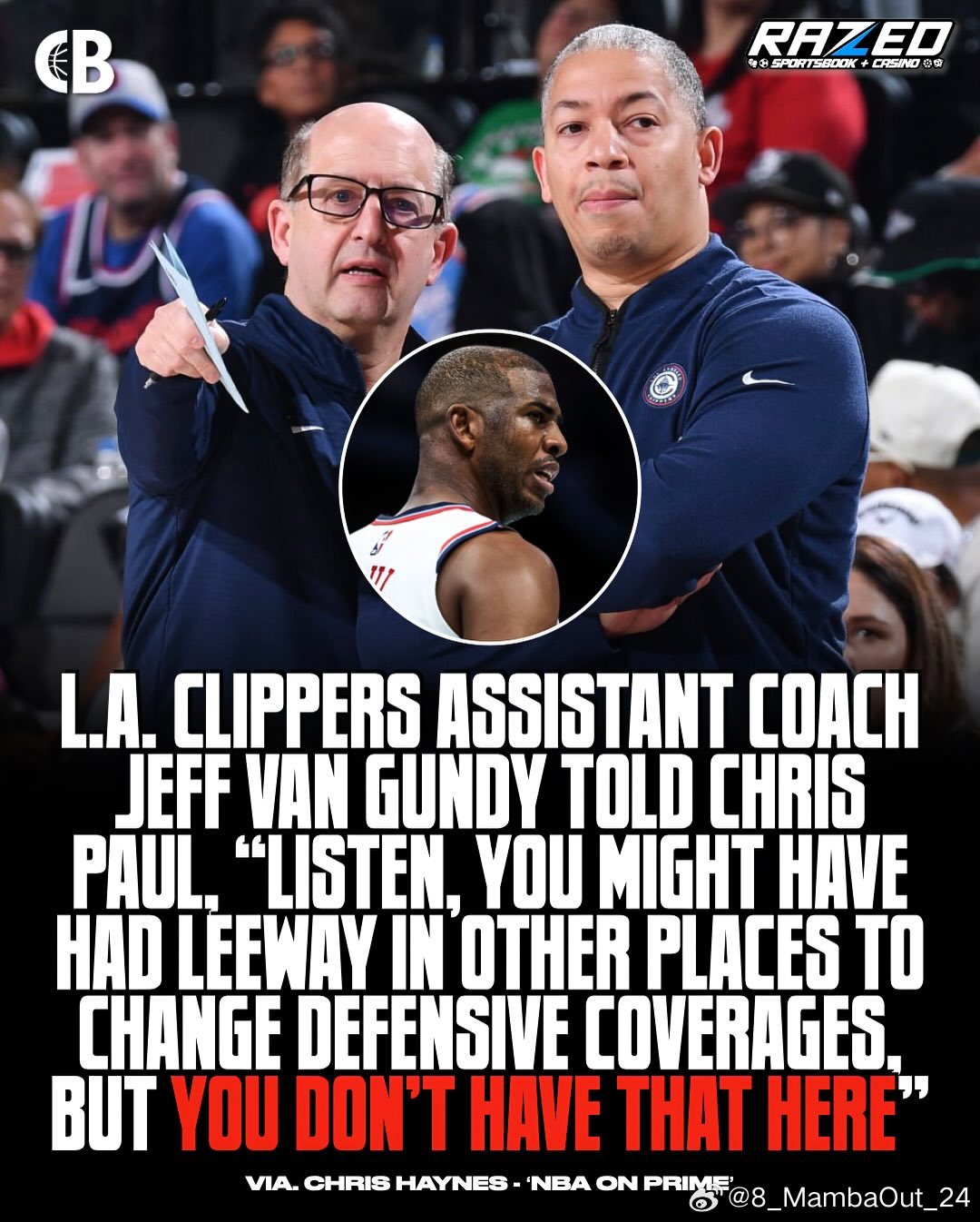 据Chris Haynes报道，保罗在比赛中因伦纳德难以跟上克莱·汤普森，而指示