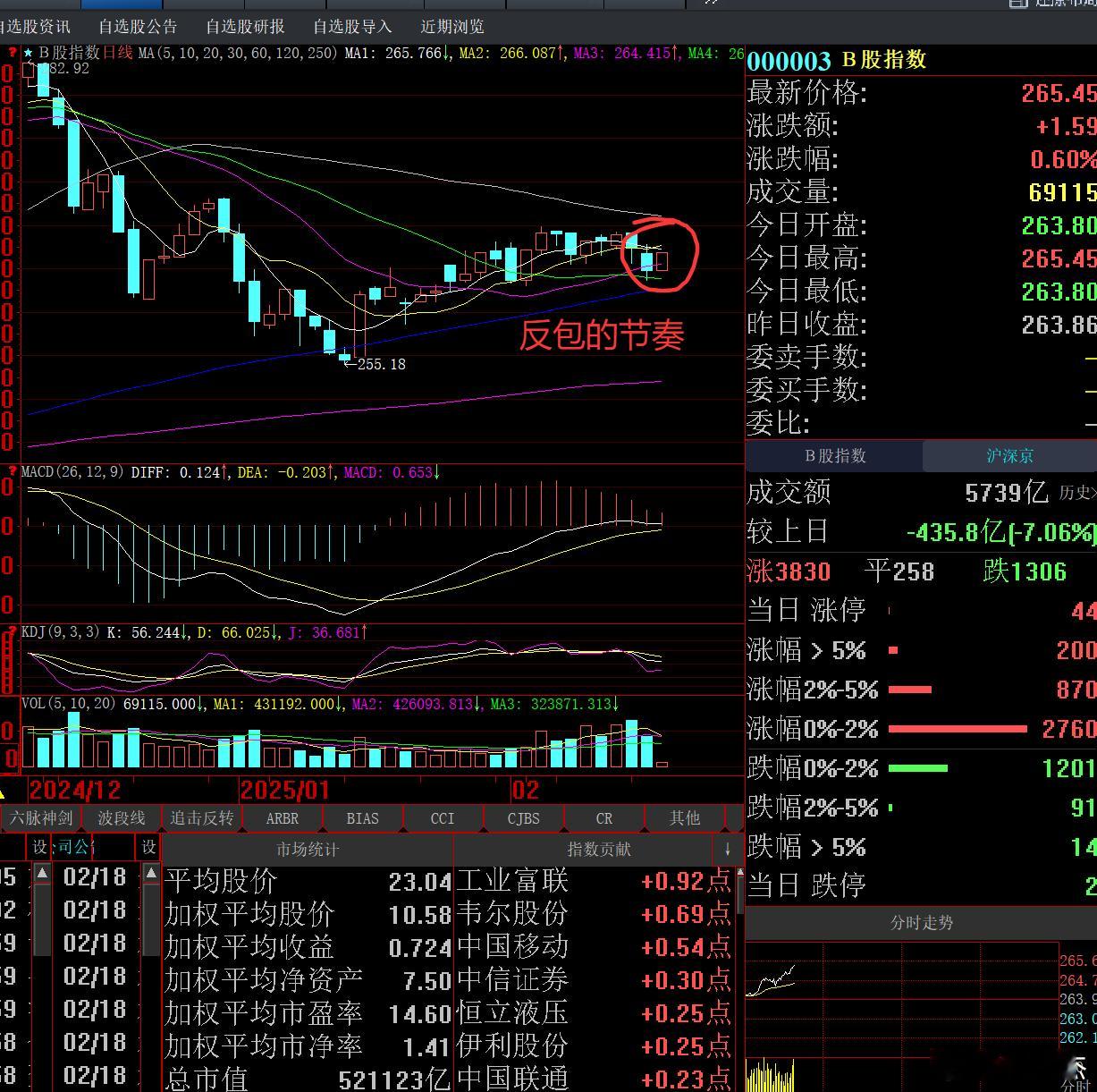 B股指数开盘后很强势，要是能反包的话，就完美了，静观其变吧！点赞签到，股票暴涨！