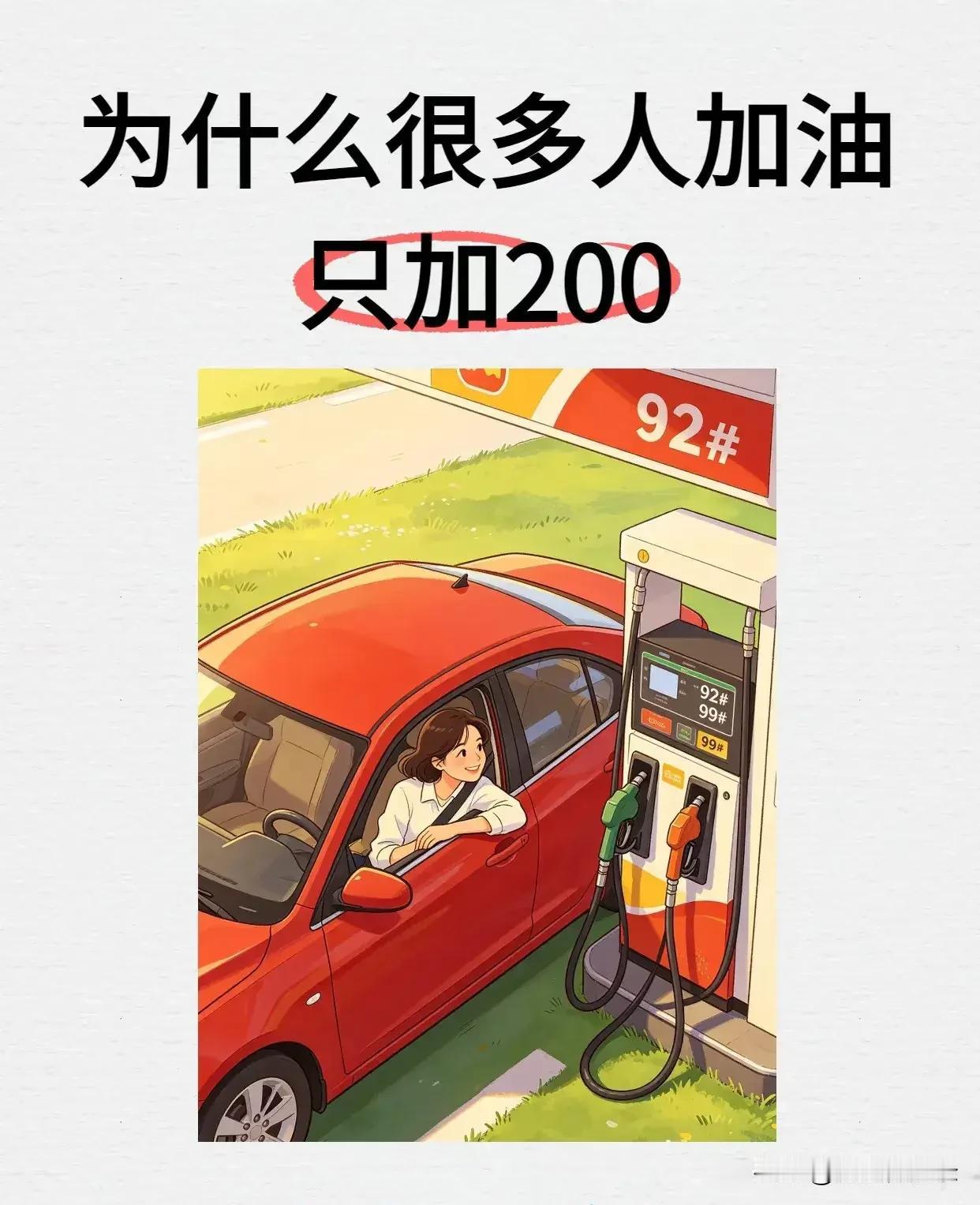 很多人加油只加200，原因还挺多。

以前没手机支付，付现金加整数能避免找零麻烦