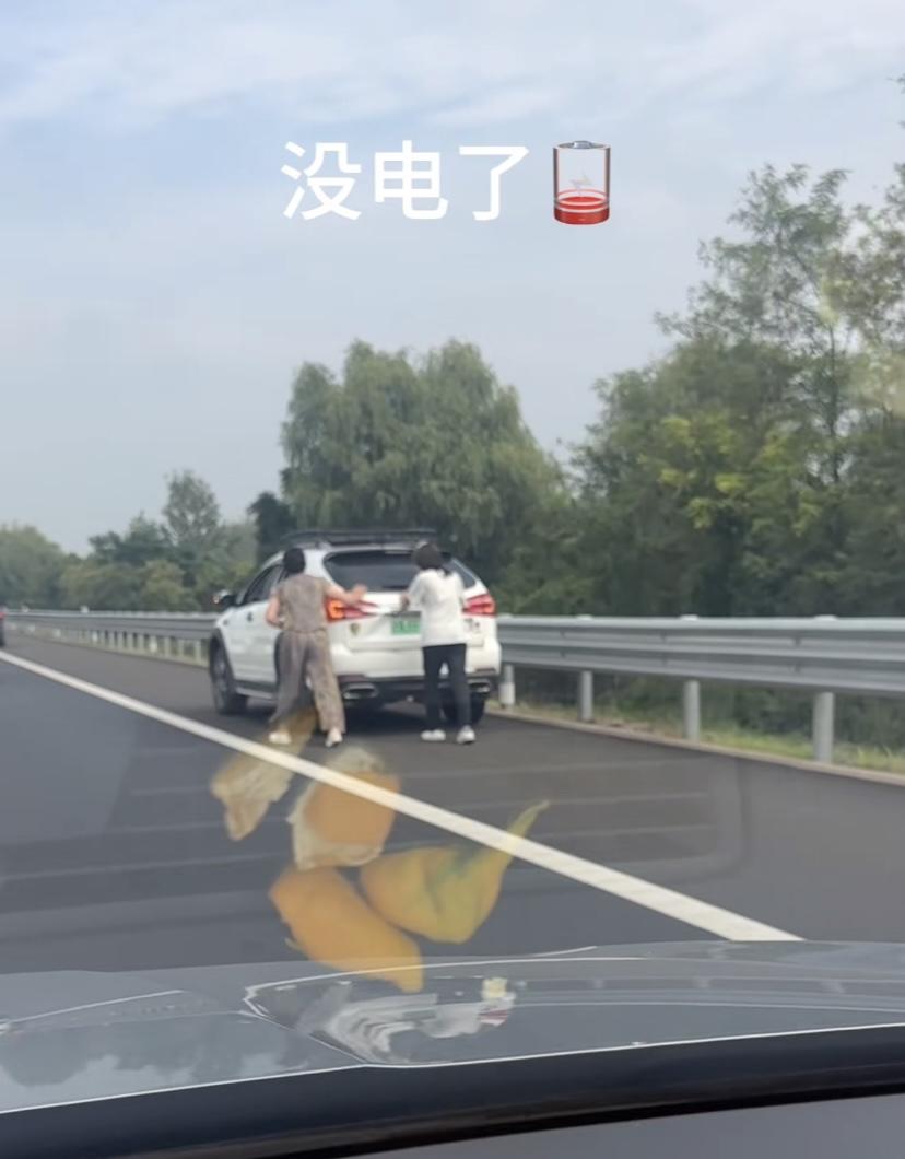 开电车出现的奇葩事！一司机在公路碰到两个女人推着一辆汽车前行，看上去可像高速公路