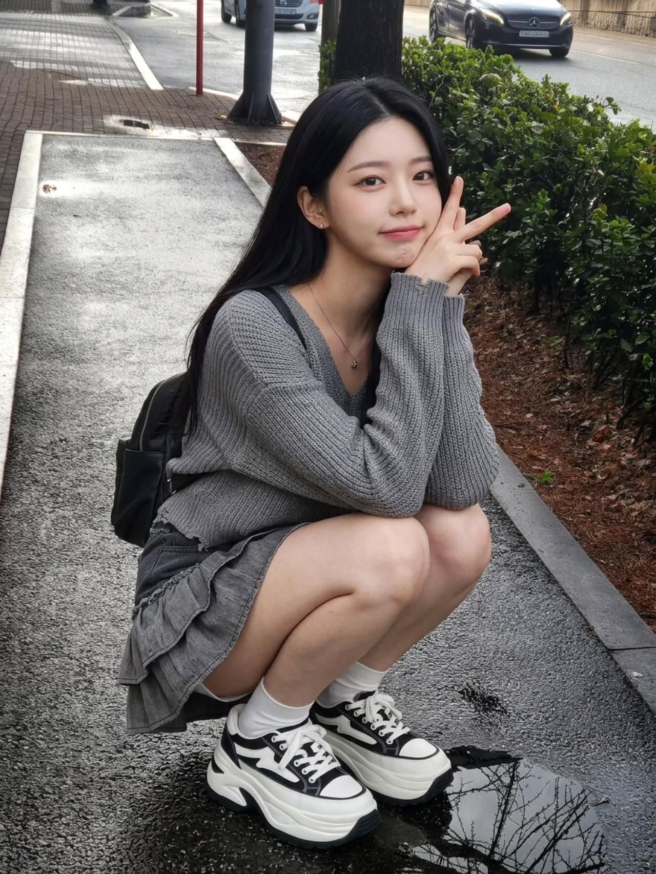 春日生活打卡季元气少女蹲街拍，甜美笑容惹人爱！😊📸