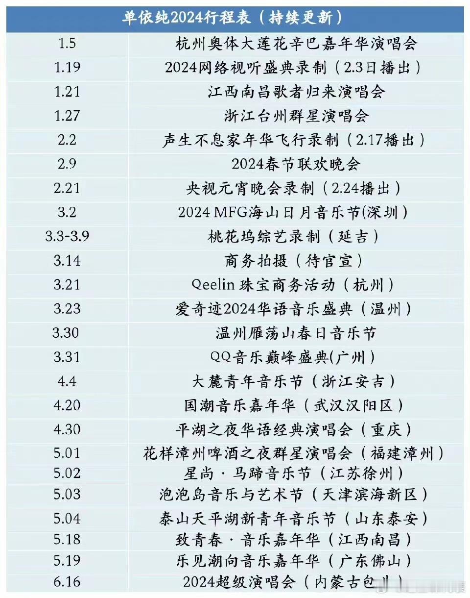 #单依纯官方后援会暂停营业#看到单依纯这个行程表，难怪粉丝会不满了，好好的实力歌