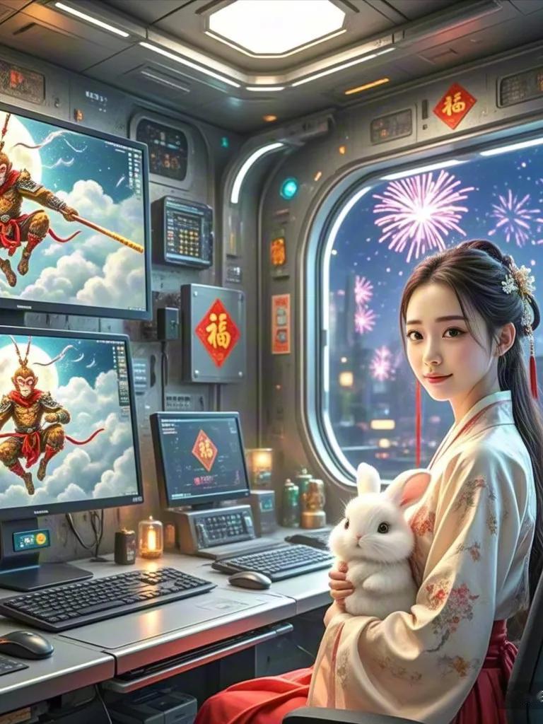 火出圈啦，嫦娥姐姐在月宫一号玩起悟空黑神话游戏，此情此景真美。